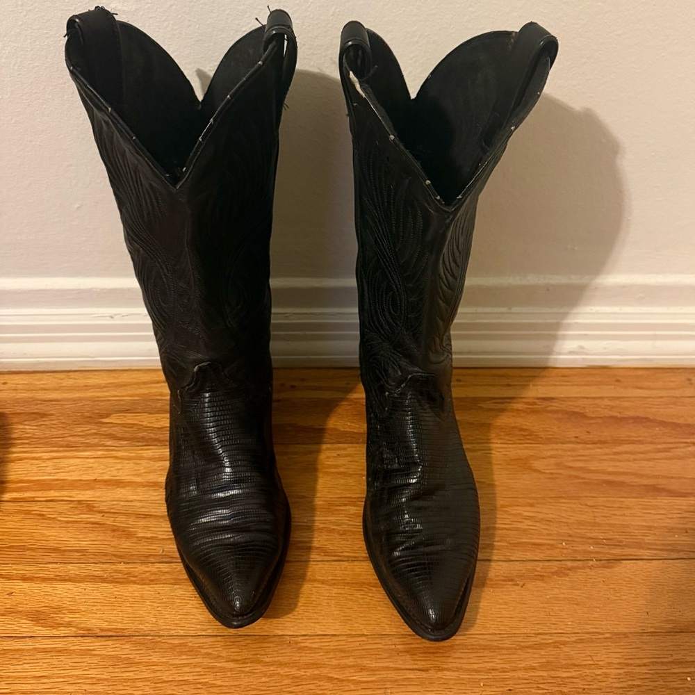 Vintage Tony Lama style Black Snakeskin Cowboy Boots